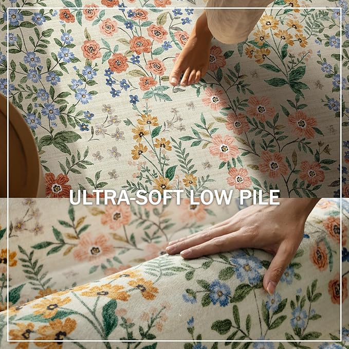 Machine Washable Rugs for Living Room: 6x9 Area Rugs for Bedroom Vintage Stain Resistant Non Slip Low Pile Lightweight Soft Carpet for Dining Room Kitchen Farmhouse Kids Room Nursery Indoor