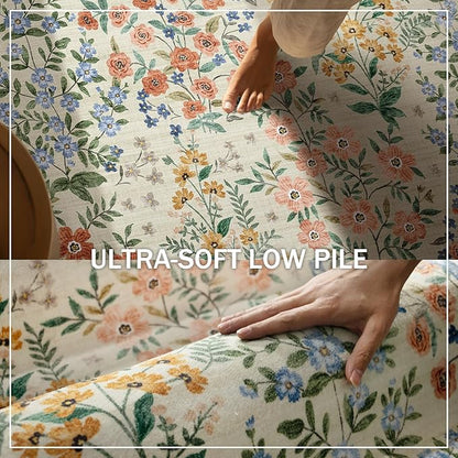 Machine Washable Rugs for Living Room: 6x9 Area Rugs for Bedroom Vintage Stain Resistant Non Slip Low Pile Lightweight Soft Carpet for Dining Room Kitchen Farmhouse Kids Room Nursery Indoor