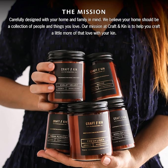 Craft & Kin Scented Candles for Men | Premium Whiskey Caramel Winter Candle | All-Natural Scent for Home | Long Lasting Candles with 45 Hour Burn Time, 8oz