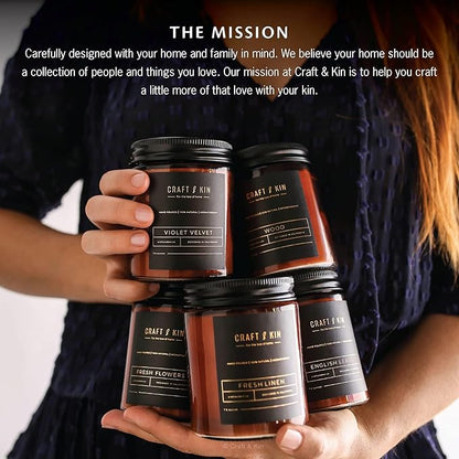 Craft & Kin Scented Candles for Men | Premium Wood Candle | All-Natural Scent for Home | Long Lasting Holiday Candles with 45 Hour Burn Time, 8oz
