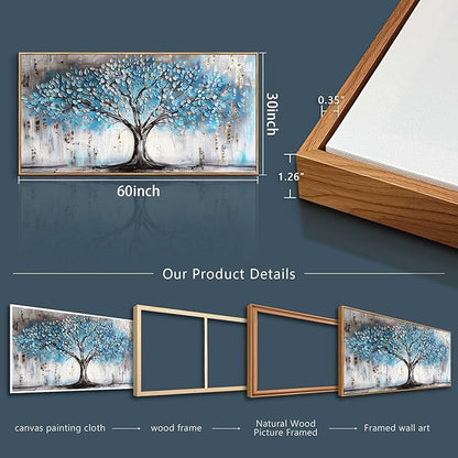 Wapluam Canvas Wall Art For Office Large Panoramic Tree Landscape Abstract Wall Paintings Living Room Wall Decorations Bedroom Decor Wood Framed Prints Textured Pictures Artwork Modern Hotel Decor