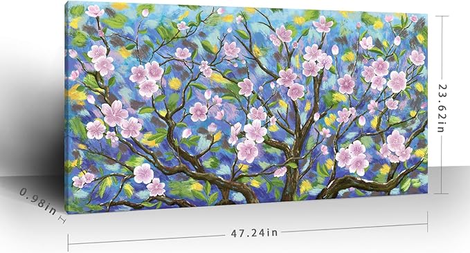 ARTZON Large Wall Art for Living Room Pink Green Artwork Cherry Blossom Sakura Floral Tree of Life Nature Botanical Picture Spring Flower Landscape Canvas Print Over Bed Decor Bedroom Office 48"x24"