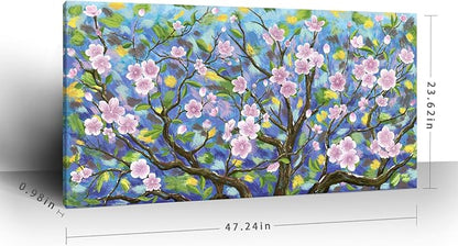 ARTZON Large Wall Art for Living Room Pink Green Artwork Cherry Blossom Sakura Floral Tree of Life Nature Botanical Picture Spring Flower Landscape Canvas Print Over Bed Decor Bedroom Office 48"x24"