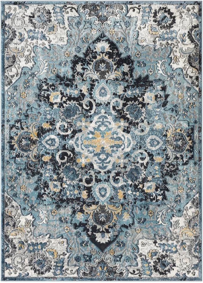 LUXE WEAVERS Moroccan Blue 4x5 Medallion Area Rug for Living Rooms