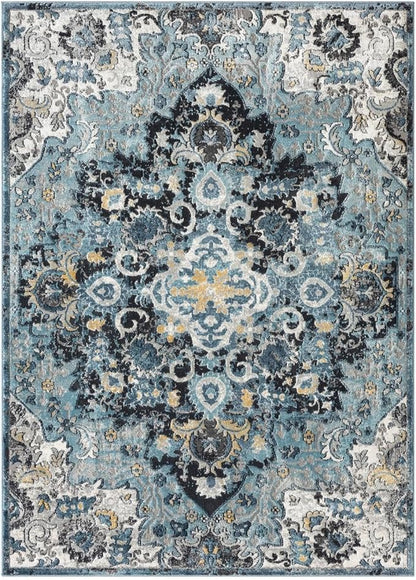 LUXE WEAVERS Moroccan Blue 5x7 Medallion Area Rug for Living Rooms