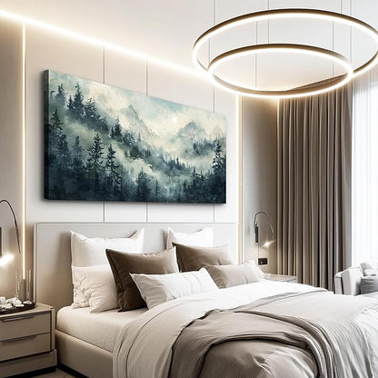KELIYUAN Misty Forest Landscape Painting Wall Art Painting Modern Canvas Print Natural Landscape Art Pictures Living Room Dining Room Wall Decor Bedroom Office Home Decoration Aesthetics 20x40 In