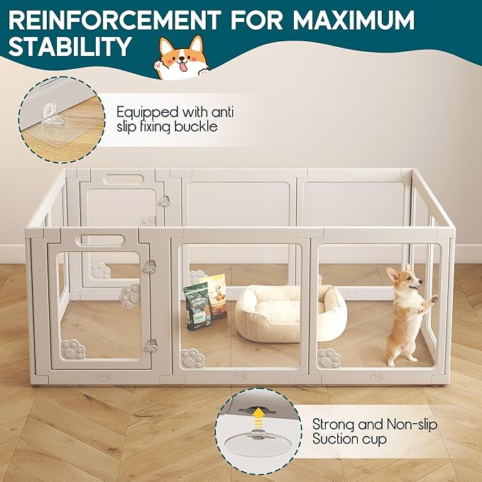 Albott Acrylic Clear Dog Playpen Indoor, Modular Puppy Cat Small Pet Play Pen with 2 Doors, Transparent Fence for Little Dogs, Cats, Rabbits, Easy Assemble and Disassemble, White (24" H, 10 pcs)