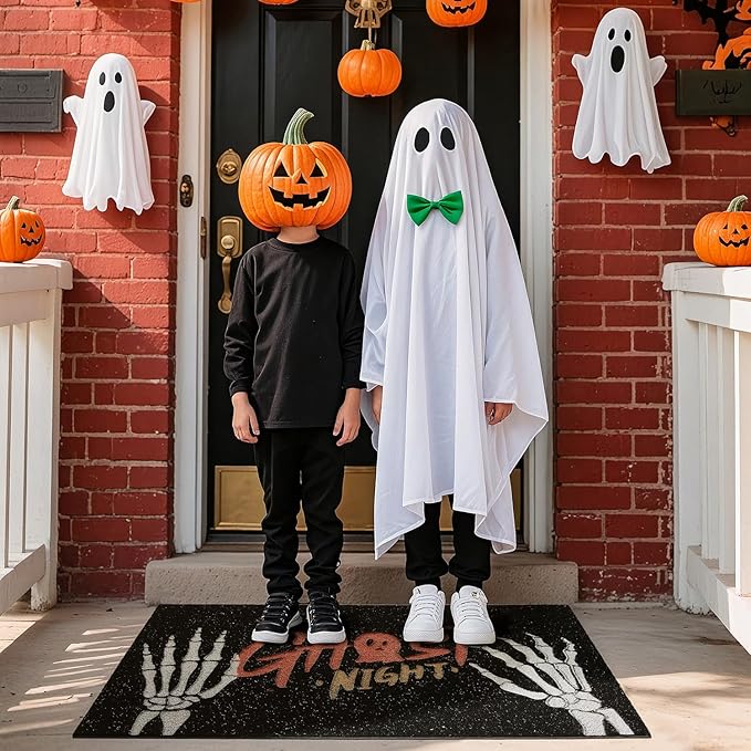 Halloween Door Mat, Halloween Doormat Outdoor Front Door Entrance Absorbent Entry Mat with Non Slip Backing, 17''x30'', Skeleton Hands Black
