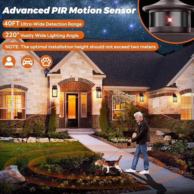 13.6" Motion Sensor Outdoor Wall Sconce Lantern, Exterior Waterproof Wall Lights Fixtures with Water-Rippled Glass, Brown Outside Mount Lighting for House, Porch, Garage, Patio, Bulbs Not Included