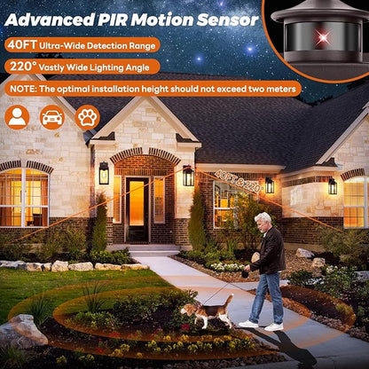 13.6" Motion Sensor Outdoor Wall Sconce Lantern, Exterior Waterproof Wall Lights Fixtures with Water-Rippled Glass, Brown Outside Mount Lighting for House, Porch, Garage, Patio, Bulbs Not Included