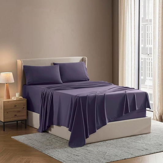 Nestl Sheet Set - 4Piece Full XL Size, Microfiber, Double Brushed Purple, Hotel Luxury, Extra Soft Bedding & Pillowcases