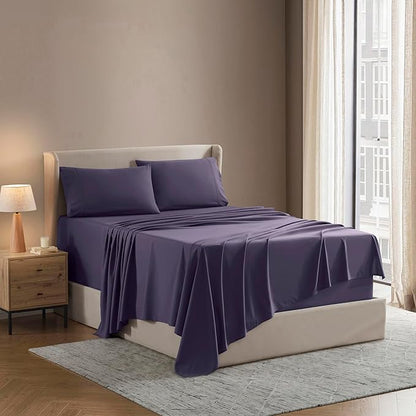 Nestl King Sheet Set - Luxury 1800 Ultra-Soft Microfiber King Bed Sheets - Double Brushed - Deep Pockets - Easy Fit - 4 Piece Set - Bedding Sheets & Pillowcases (King, Purple)