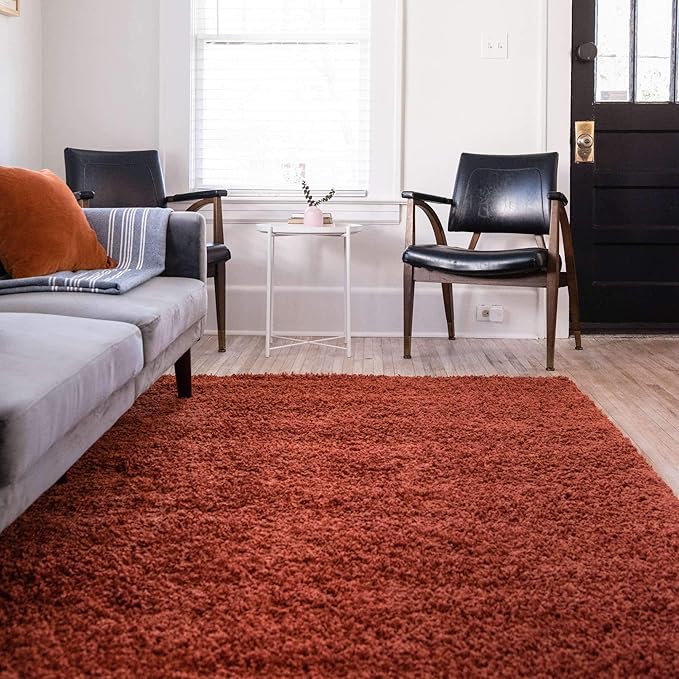 Unique Loom Solid Shag Collection Area Rug (8' x 10' Rectangle, Terracotta)