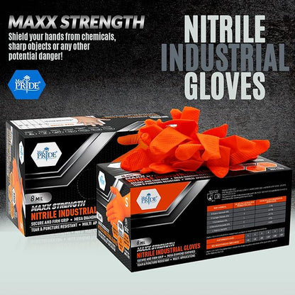 MED PRIDE Maxx Strength Nitrile Industrial Orange Gloves, 8 Mil Thick - Diamond Texture Disposable Heavy-Duty, Tear-Resistant