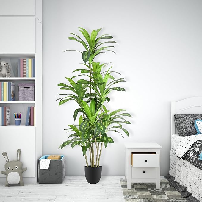 Artificial Trees 6Ft Dracaena Fragrans Faux Trees with 8 Heads Floor Plants for Living Room Decor Fake Silk Plants for Home Decor Indoor Potted Plants Office Garden Outdoor…