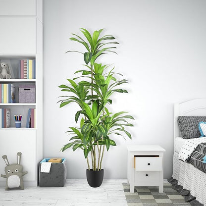 Artificial Trees 6Ft Dracaena Fragrans Faux Trees with 8 Heads Floor Plants for Living Room Decor Fake Silk Plants for Home Decor Indoor Potted Plants Office Garden Outdoor…