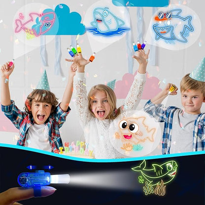 24PCS Cartoon Shark Party Favors-Fish Baby LED Finger Lights：Glow-in-the-Dark Light-Up Toys Bulk for Kids,Under the Sea Birthday Party Decorations Supplies,Goodie Bags Stuffers, Classroom Prizes Gifts