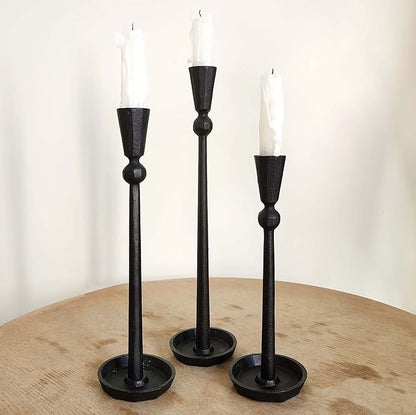 Iron Taper Candle Holder Set 3 - Decorative Candle Stand - Candlestick Holder for Wedding, Dinning, Party (Black)…