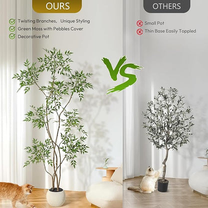 Garvee Nandina Artificial Plants with Sphere Planter Pot, Artificial Tree Indoor with Moss and Pebbles, 6FT Fake Potted Tree for Indoor & Home Office Decor