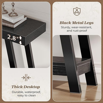Huuger Console Table with Charging Station, USB-C Port, 2 Tiers Entryway Table, 47.2 Inch Sofa Table with Metal Legs, Entry Hallway Table with Thicker Desktop, Modern Behind Couch Table, Black
