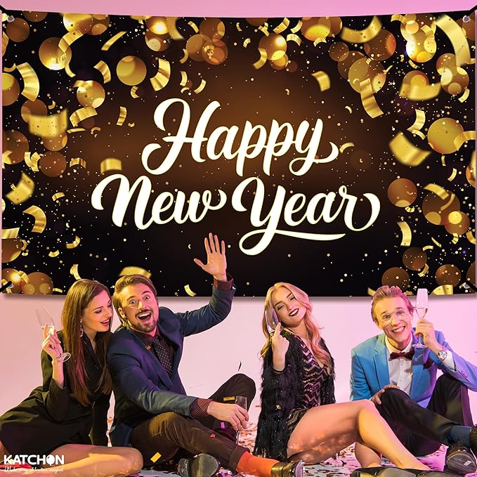 KatchOn, Happy New Year Banner 2026 - XtraLarge 72x44 Inch | Happy New Year Backdrop for Happy New Years Decorations 2026 | New Years Eve Party Supplies 2026 | NYE Banner for NYE Decorations 2026