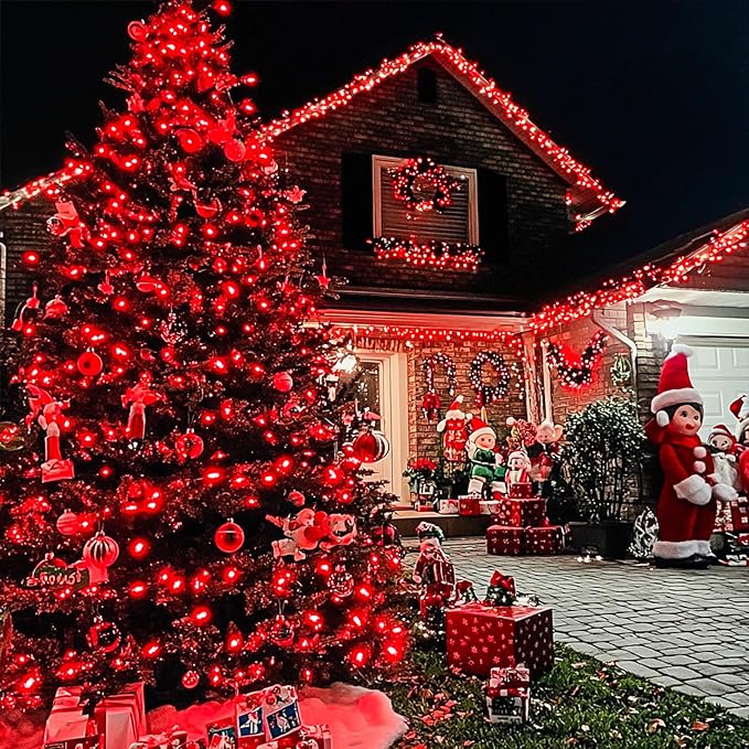 JMEXSUSS Red Halloween Decor String Lights Outdoor Indoor, 66ft 200 LED Red Christmas Lights Clear Wire, 8 Modes Halloween Twinkle Fairy Light Plug in for Tree Room Party Decorations