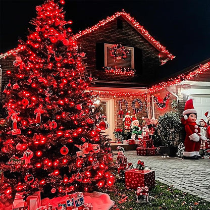 JMEXSUSS Red Halloween Decor String Lights Outdoor Indoor, 66ft 200 LED Red Christmas Lights Clear Wire, 8 Modes Halloween Twinkle Fairy Light Plug in for Tree Room Party Decorations