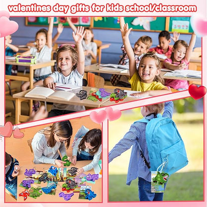 Kiss Monkey Valentines Day Gifts for Kids, Valentines Cards for Kids Classroom with Dinosaur Pop Fidget Toys, School Exchange Gifts for Boys Girls, Class Valentines Party Favors Goodie Bag Stuffers