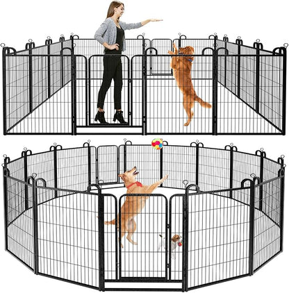 Dog Playpen Outdoor 16 Piece Panels Heavy Duty Dog Fence 40" Height Anti-Rust with Doors Portable for RV Camping Yard, Total 36FT, 102 Sq.ft, Snowy Black