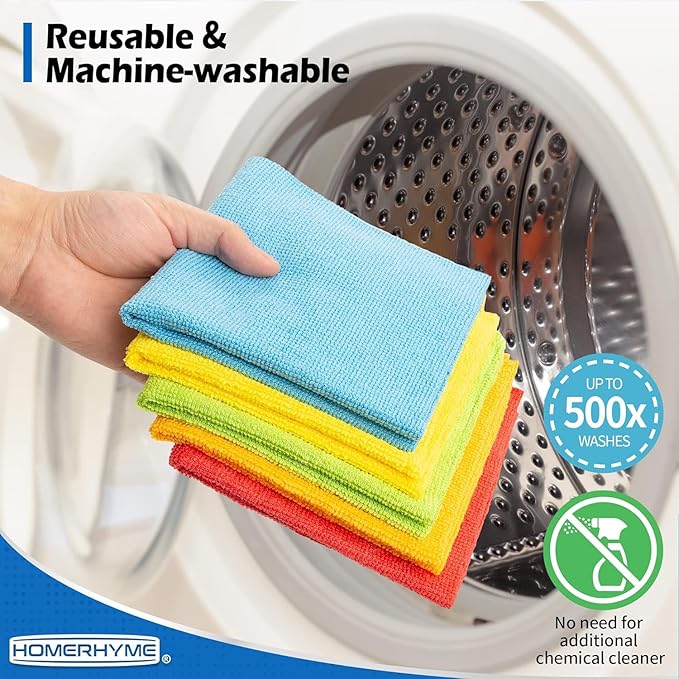 HOMERHYME Microfiber Towels for Cars, 24 Pack Microfiber Cleaning Cloths, 11.5"*11.5" Cleaning Rags Towels Bulk Absorbent Lint-Free, All-Purpose for Detailing, Office, Household Cleaning