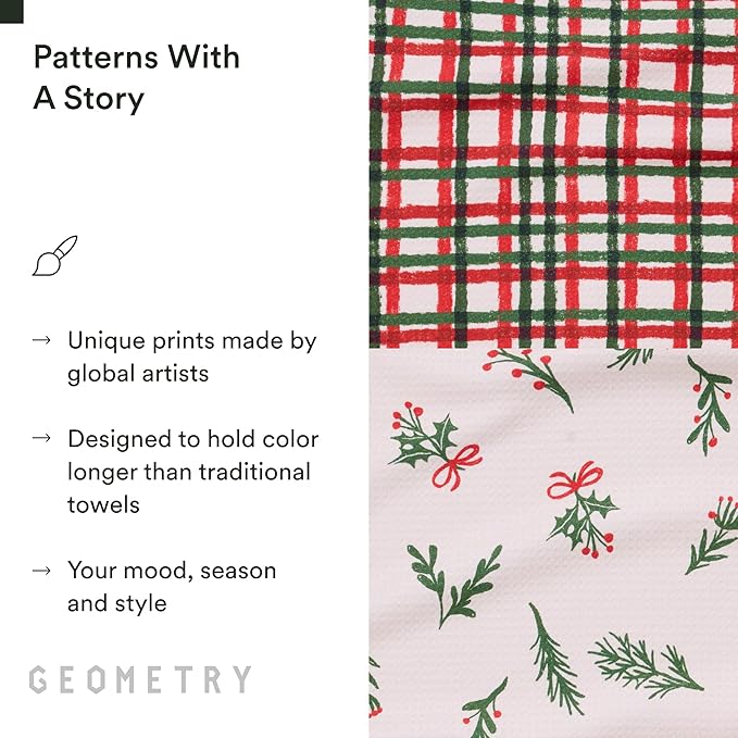 GEOMETRY Christmas Kitchen Towels - Quick Dry Microfiber Cloth Dish Towels for Kitchen Drying - Premium Quick Dry Towel 2-Pack Set - Deck The Holls