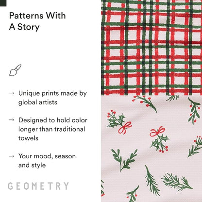 GEOMETRY Christmas Kitchen Towels - Quick Dry Microfiber Cloth Dish Towels for Kitchen Drying - Premium Quick Dry Towel 2-Pack Set - Deck The Holls