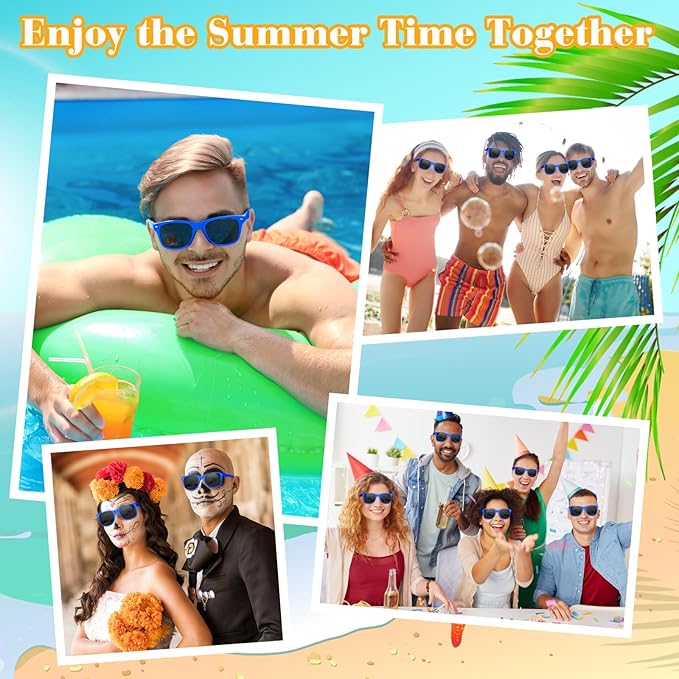 ASTARON 24 Pack Blue and Red Party Sunglasses Bulk Neon Party Favors for Beach Wedding Party Pool Party Supplies