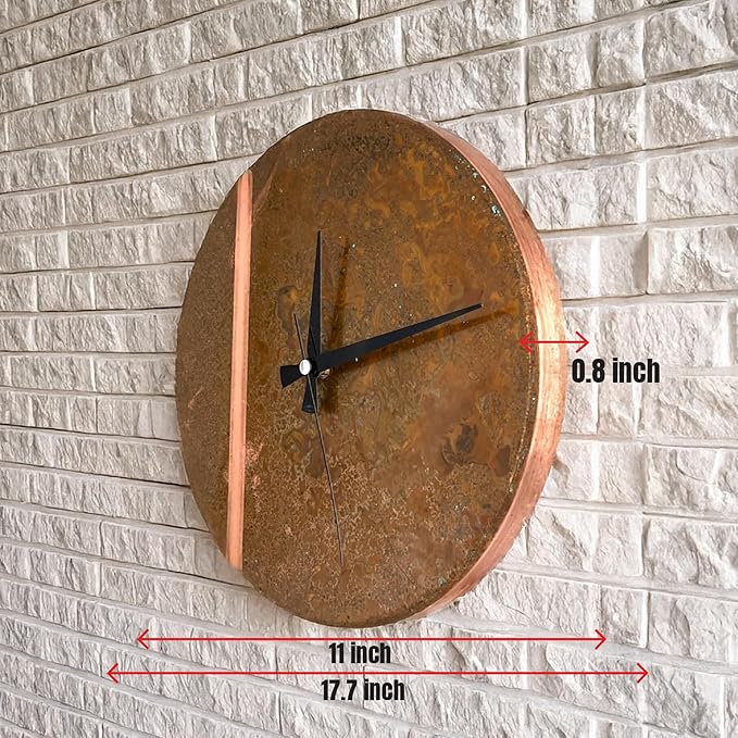 Handmade Copper Wall Clock Artisan Touch in Every Piece - Tree of Time Wall Decor Copper Clock for Living Room, Office, Kitchen & Bedroom (Rusty Line, 17.7)