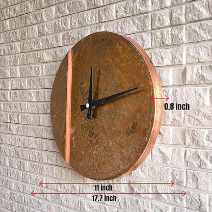 Handmade Copper Wall Clock Artisan Touch in Every Piece - Tree of Time Wall Decor Copper Clock for Living Room, Office, Kitchen & Bedroom (Rusty Line, 17.7)