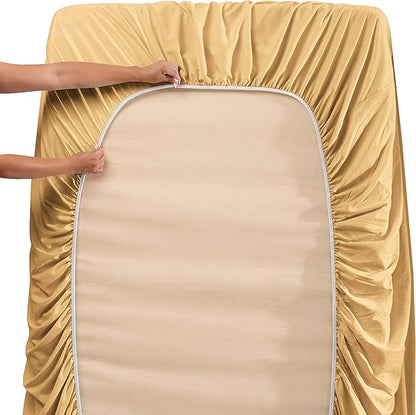 Nestl Split King Sheet Set - 1800 Ultra-Soft Microfiber Bed Sheets - Double Brushed - Deep Pockets - Easy Fit - 5 Piece Set - Bed Sheets & Pillowcases (Split King Size, Camel Gold)