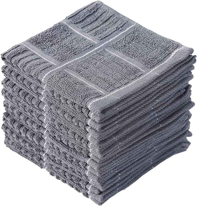 Glynniss Kitchen Dish Cloths for Washing Dishes, Cotton Dish Rags for Drying Cleaning, Pack of 8 Dishcloths (Grey, 12x12 inches)