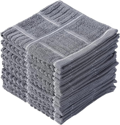 Glynniss Kitchen Dish Cloths for Washing Dishes, Cotton Dish Rags for Drying Cleaning, Pack of 8 Dishcloths (Grey, 12x12 inches)