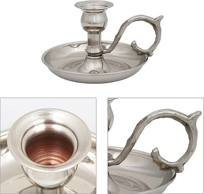 Copper Handmade Candle Holder for Rustic Home Decor with Handle Metal Candle Holders for Pillar Candles Gothic Decor Candlestick Holders (Nickel)