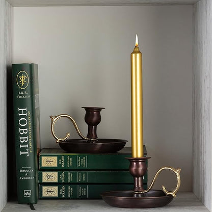 Copper Handmade Candle Holder for Rustic Home Decor with Handle Metal Candle Holders for Pillar Candles Gothic Decor Candlestick Holders (Oxide)