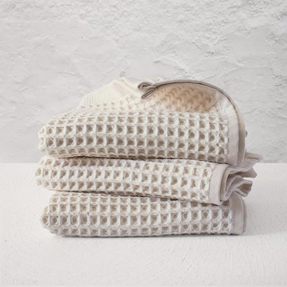 PÜSKÜL Waffle Kitchen Towels - Premium 100% Turkish Organic Cotton Ultra Soft Quick Dry Absorbent Lint Free Hand Dish Towel 32X16 Inches (3, Natural Beige)