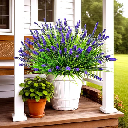 Artificial Plants Outdoor, 22 Pcs Fake Flowers UV Resistant Outdoor Lavender Artificial Flowers, Plastic Faux Plants Greenery Shrubs for Home Porch Garden Yard Window Box