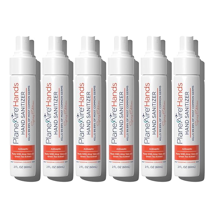 Tangerine Coriander Spray Hand Sanitizer | Travel Size | Hydrate & Cleanse | Made with Aloe Vera & Essential Oils | Green Tea Extract | Scented Travel Hand Sanitizer | Hand Sanitizer Spray | 6-Pack