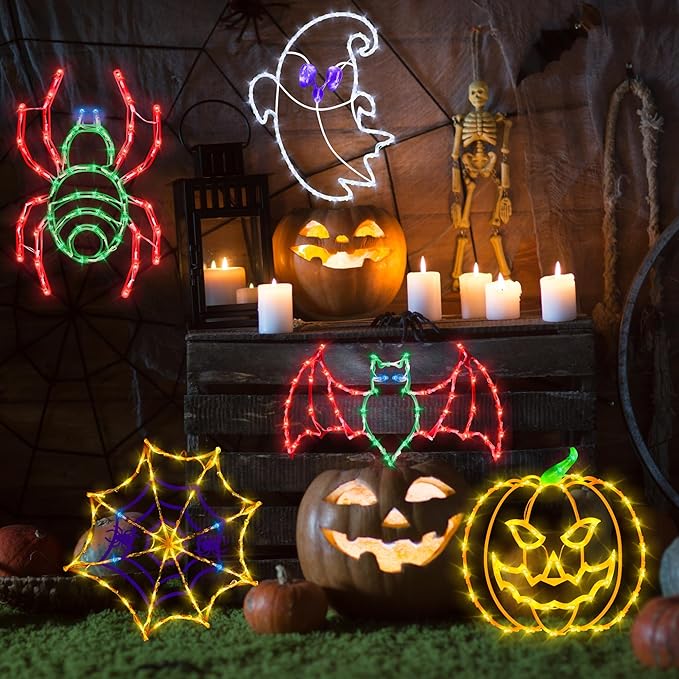 Halloween Decorations - 16" Halloween Window Silhouette Lights - 4 Pack Colour Lighted Spider & Ghost & Pumpkin & Spider Web for Holiday Indoor and Outdoor Wall Door Window Decorate
