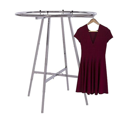 Econoco 42-Inch Folding Round Garment Rack, Adjustable 46–66″ Height Retail Display, Chrome Finish