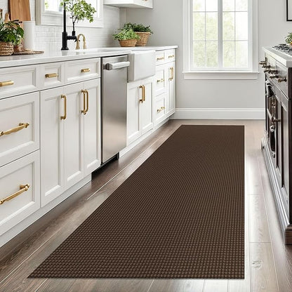 EARTHALL Woven Runner Rug 3x8 Ft Washable Runners for Hallways Wide Non Slip Rubber Backed Kitchen Runner Braided Indoor Floor Carpet for Entryway, Hallway, Kitchen, Bedroom, Brown