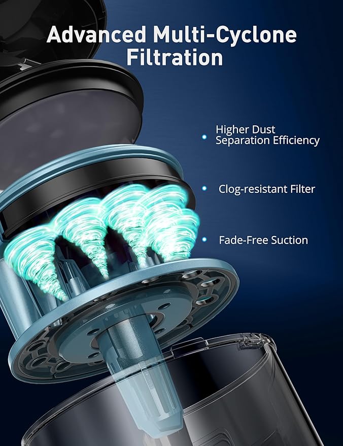 Aspiron 1700W Canister Vacuum Cleaner, 32Kpa Bagless Vacuum Cleaner, Multi-Cyclonic Filtration, 2 Anti-Allergen HEPA Filters, 3.5QT Dust Cup, 4 Tools, Corded Vacuum for Hard Floor, Pet Hair, Cyan