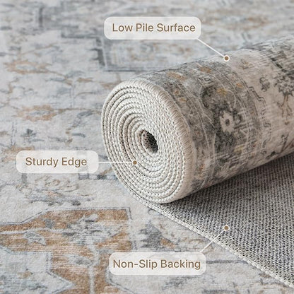 GENIMO Runner Rug 2x8 Non Slip Vintage Hallway Runner Rug, Low Pile Lightweight Rugs for Entryway, Hallway, Kitchen and Corridor, Light Taupe Brown