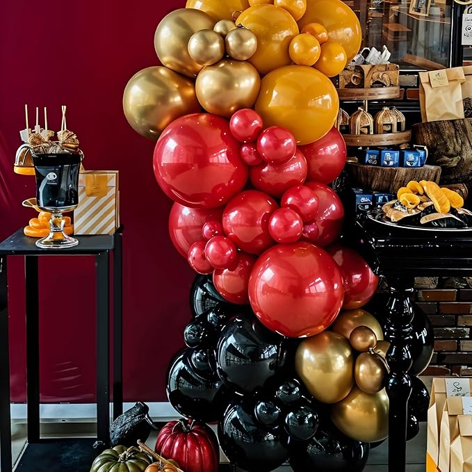 Black Burgundy Gold Balloon, 12 Inches 50 Pcs Burgundy and Gold Balloons Set with Metallic Gold Black Lemon Yellow Balloons for Kids Party Birthday Baby Shower Party Decorations