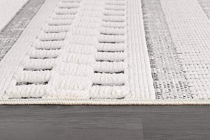 Beverly Rug Micro Loop Area Rug Gray/White 5x7 Geometric Modern Scandinavian Striped Durable Soft Indoor Rugs for Living Dining Room Office Stain Resistant Non Shedding Casual Indoor Carpet 5 x 7